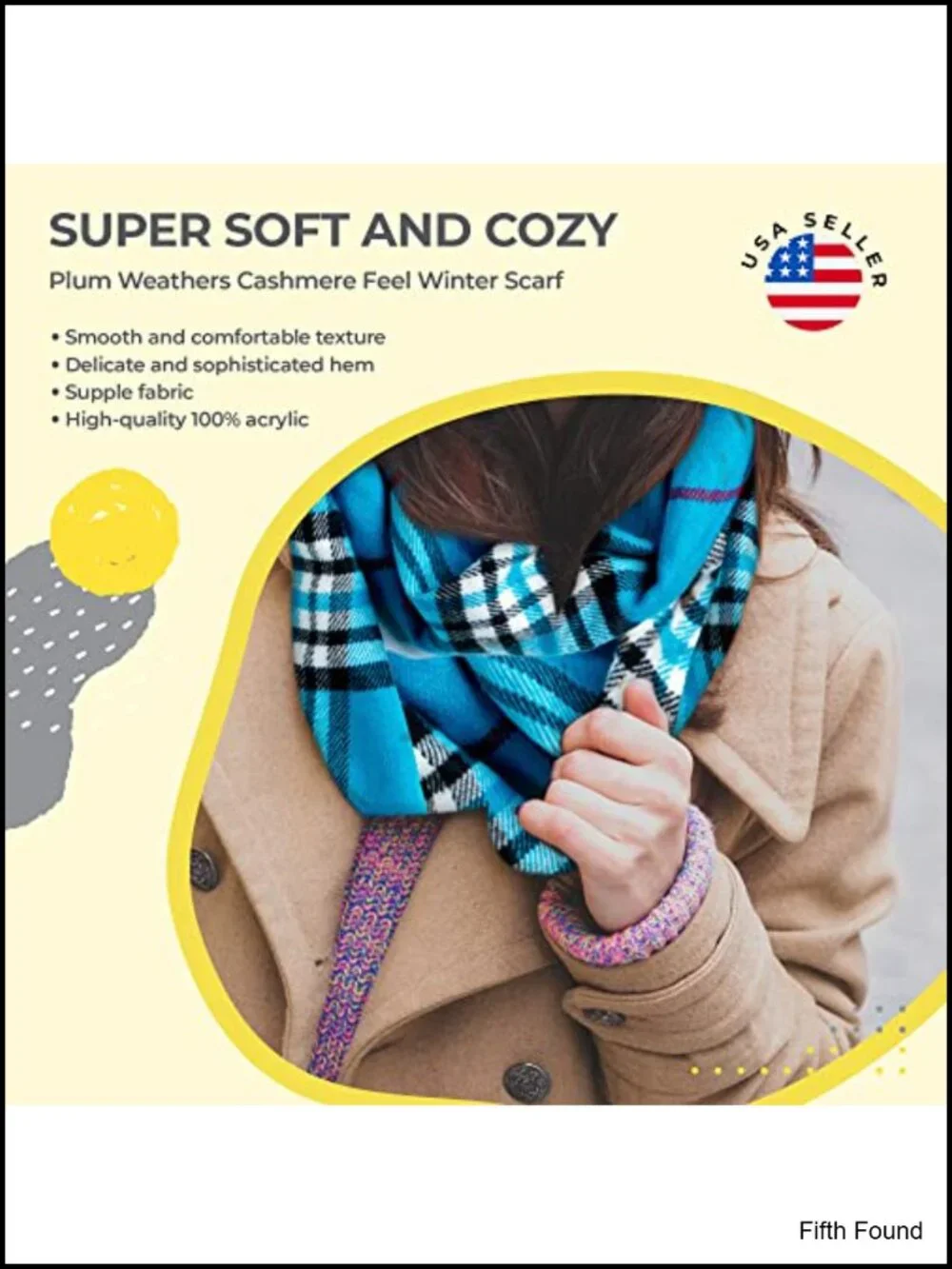 Cashmere Feel Winter Scarf Plaid Check Fringe Warm Accessory